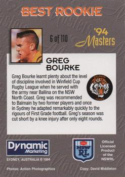 1994 Dynamic NSW Rugby League '94 Masters #6 Greg Bourke Back